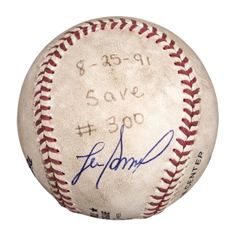 1991 Lee Smith Game Used/Signed Career Save #300 Baseball Used on 8/25/91 (Smith LOA)